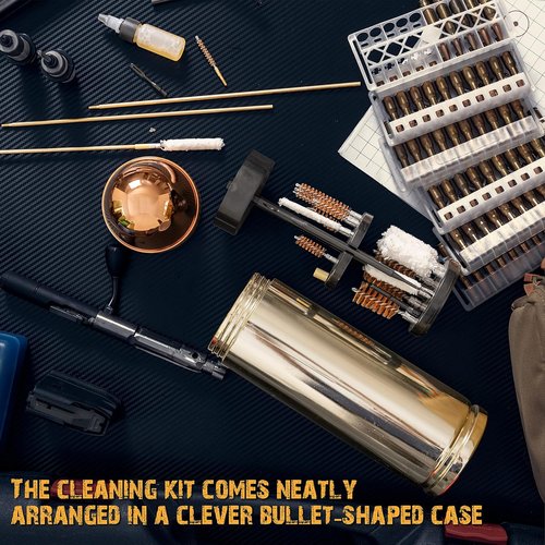 Deluxe Gun Cleaning Kit in Patented Bullet-Shaped Case, Cleaning Tools for Handguns, Shotguns and Rifles