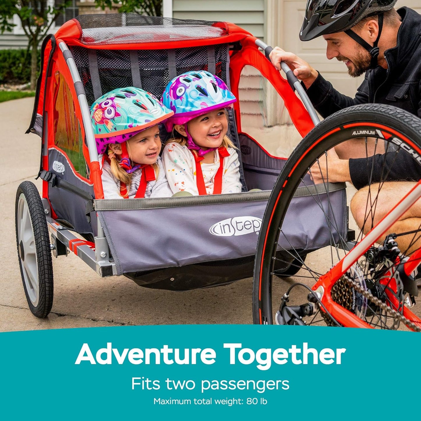 Take 2 or Sync Kids Bike Trailer, Single or Double Seat, Universal Coupler, Folding Frame, Quick-Release Wheels, Canopy with Bug Screen and Weather Shield, Bike Trailer for Kids