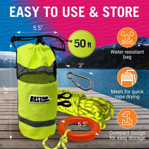 Water Throw Bag for Rescue, 50 FT Rope, Water Rescue Equipment with Line Bag, Ideal for Kayak, Larger Boats, and Emergency Use