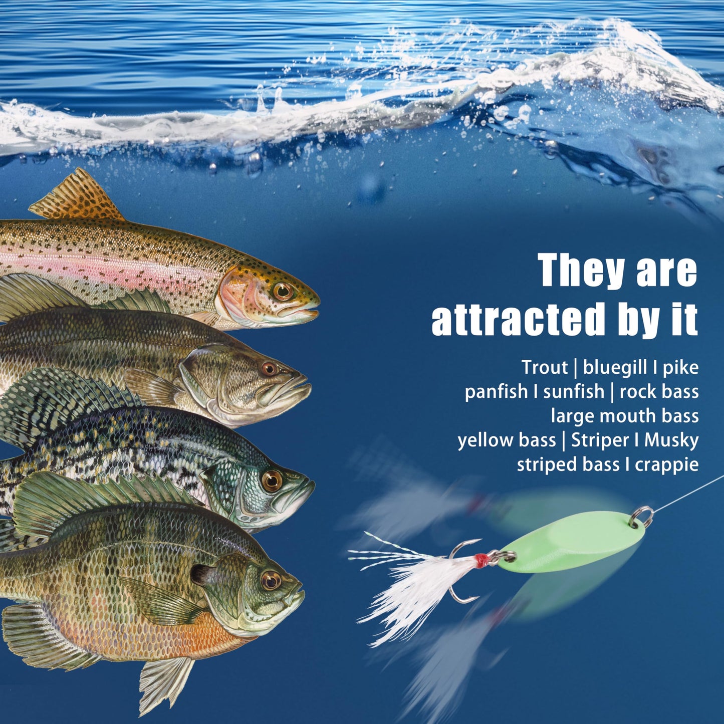 Fishing Spoon Lures Luminous Casting Metal Fishing Jigs Baits Glow Fish Tackle with Treble Hooks Spinning Lure for Saltwater Freshwater Trout Bass Salmon （10G-6PCS）