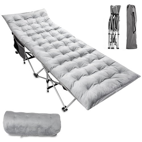 Zento Camping Cot and Mattress Folding Outdoor Travel Bed - Heavy Duty Max Load 450 LBS Premium Quality Cot Bed with Pad for Comfort Sleeping for Travel Home and Anytime Use