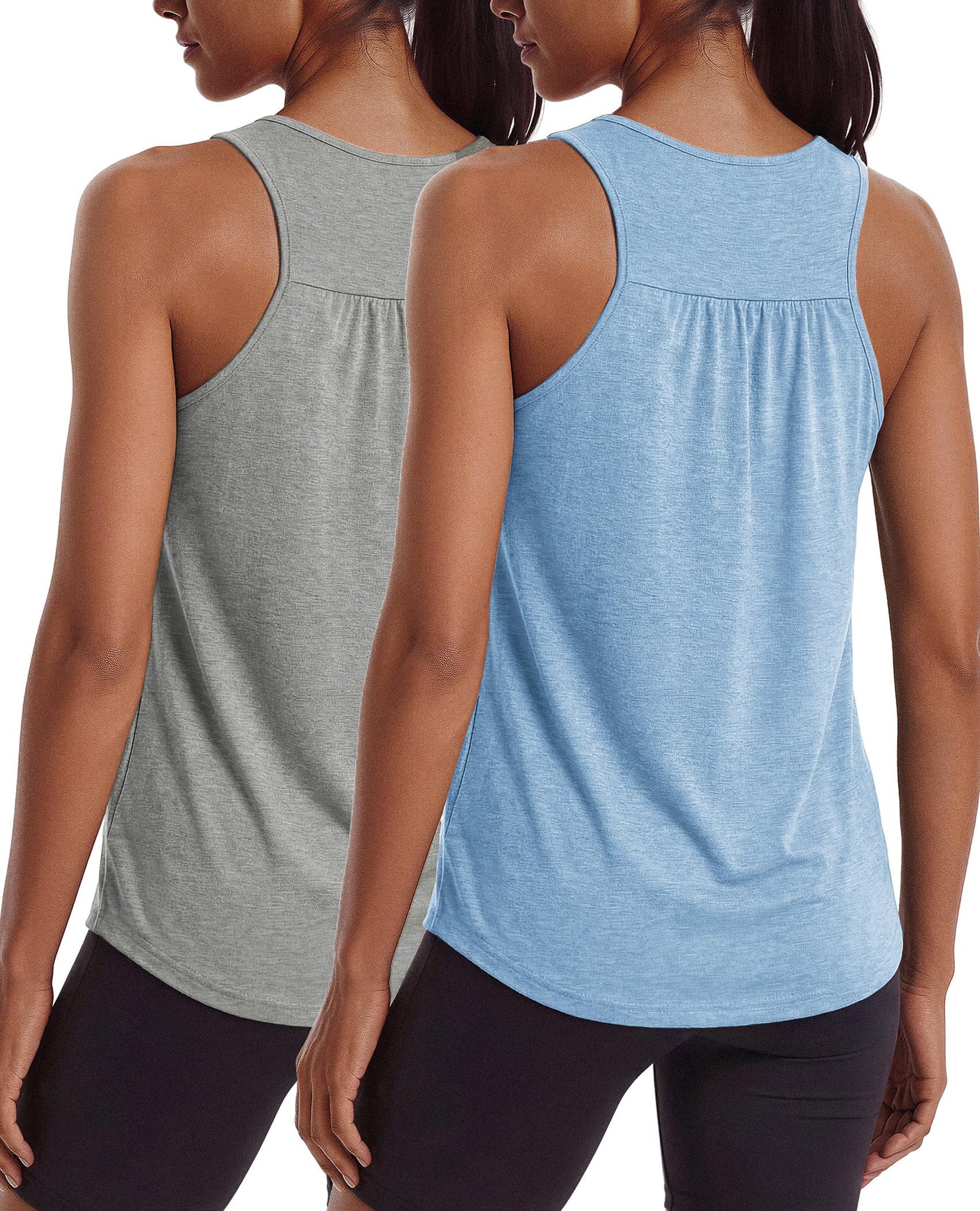 PINSPARK Tank Top for Women Sleeveless Athletic Workout Tops Moisture Wicking Yoga Pilates Gym Shirts Soft Tennis Running Tanks,Light Grey/Light Blue XXL