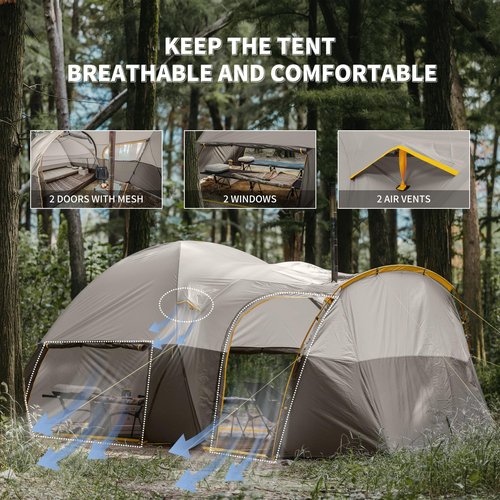 Naturehike KOTA 4/6/8 Person Camping Tent, Double Layer Waterproof 4 Person 6 Person 8 Person Tents for Camping, Large and Tall Family Tent with Vestibules Porch