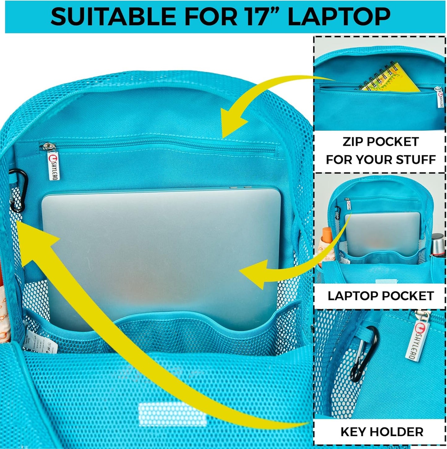 SHYLERO Mesh Backpack XXL (36L) - Lightweight Heavy-Duty Clear Backpack Made of Reinforced 3D Mesh - H19.6 xW15 xD7
