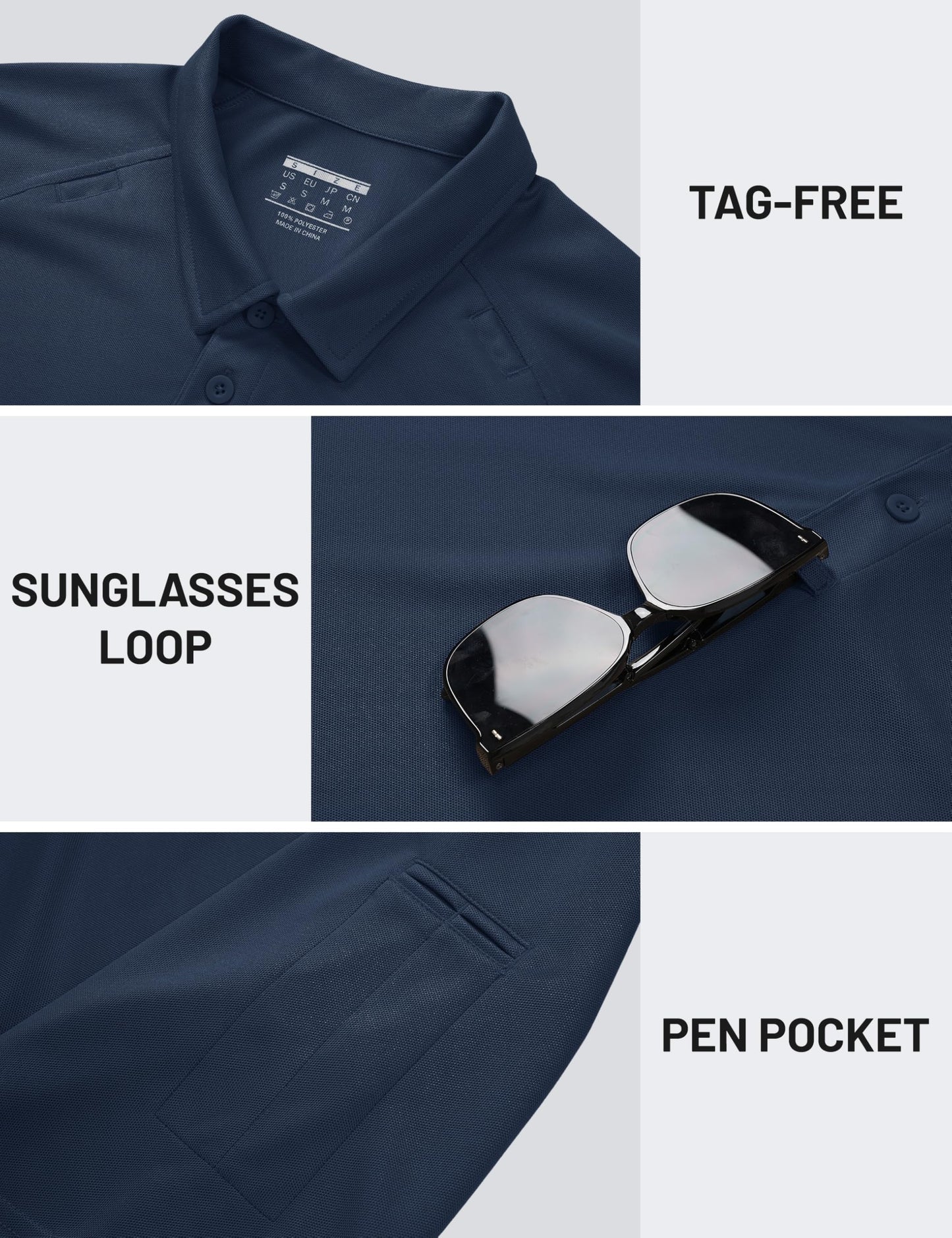 TACVASEN Polo Shirts for Men Short Sleeve Dry Fit Breathable UPF 50+ Performance Collared Shirt Summer Work Athletic Navy,L
