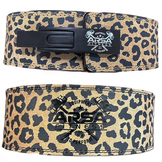 Arsa Fitness Weightlifting Adjustable Buckle Belt for Men & Women Real Cow Hide Leather for Powerlifting Back Support Workout Deadlifts Squats 10MM Thickness 4" Width - Cheetah Print (X-SMALL)