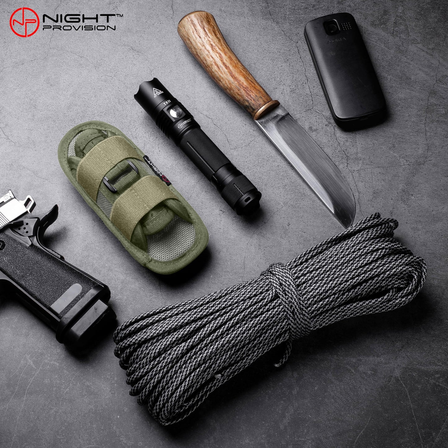 TH1 Tactical Flashlight Holster Duty Belt Pouch Open-end Stretchable Rotatable Clip 360 Degree Holder for Police Military Security Belt (Olive Green)