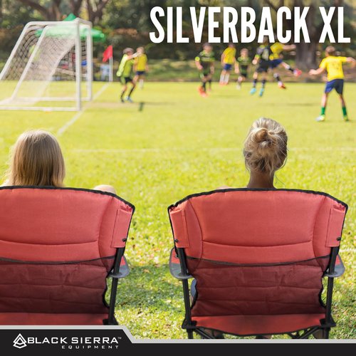 Black Sierra Oversize XL Camping Chair Supports 500 lbs, Padded Folding Outdoor Chair w/ 2 Cupholders and Carrybag, Heavy Duty Portable Collapsible Camp Chair Perfect for Sports, RV, Lawn, Beach