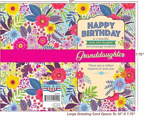 Chuck's Card-O-Rama - Birthday Card For Granddaughter - Made in America - Perfect Size: Opens to a generous 10" x 7.75" - Amazing - 95368
