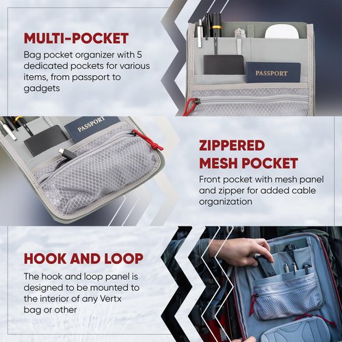Vertx Multi Pocket Organizer Insert Admin for Backpack, Bag Organization, Hook and Loop Attachment