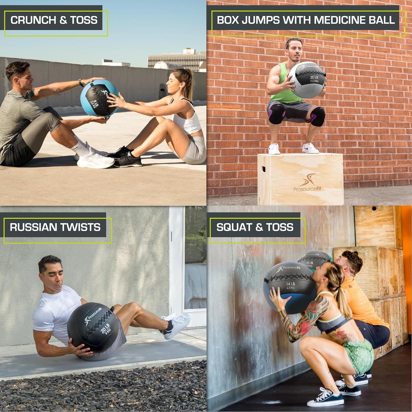 ProsourceFit Soft Medicine Balls, Wall Balls and Full Body Dynamic Exercises, Color-Coded Weights