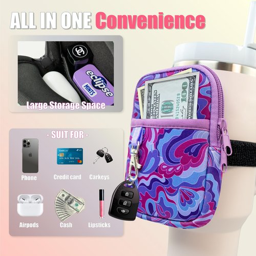 Axolotl Stanley Cup Accessories: Zip Pouch for 30oz & 40oz Water Bottles - Essential for Stanley Quencher Adventure Cup, Doubles as a Fanny Pack, Purse, Bag for Your Tumbler - Includes (Purple Groovy)