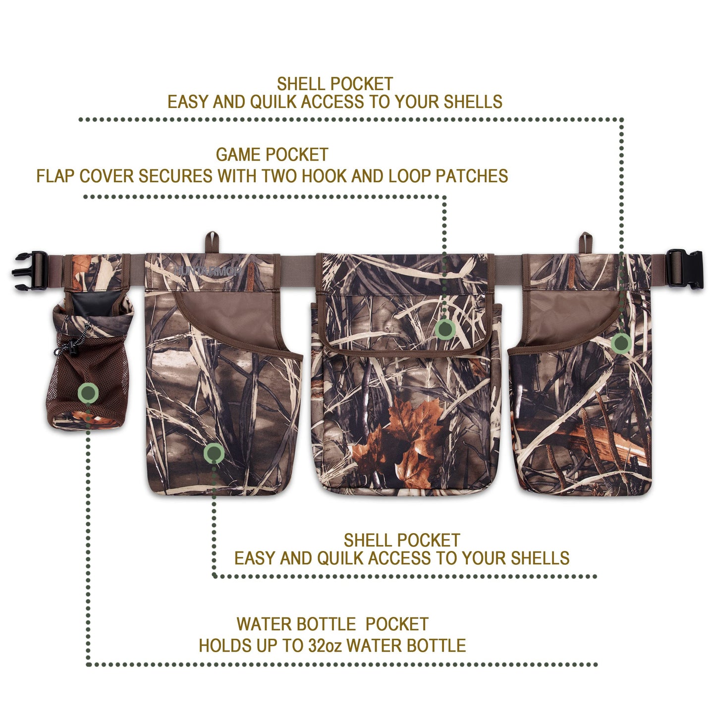 UIIHUNT Dove Hunting Dove Belt: Adjustable Dove Belt Game Bag, Dove Gear Field and Shooting Game Belt, Hunting Accessories (Yellow Reed Camo)