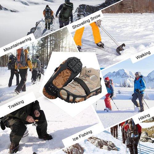 Snow Walk Traction Cleats Crampons for Winter - Non-Slip Overshoe Grippers Anti Slip Footwear for Ice Hiking, Fishing