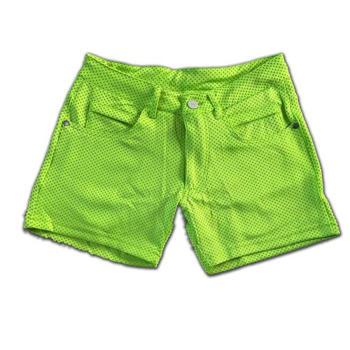 Mens Rave/Party Huggers Booty Shorts with Zippered Phone and Hidden Pockets (UV Green Reflective Dots, 26)
