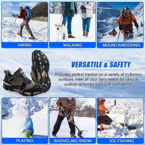 Ice Snow Cleats for Shoes and Boots Snow Traction Crampons Ice Gripper for Walking on Snow and Ice 9-Studs Non Slip Ice Cleats Rubber Overshoe Slip-on Stretch Footwear Winter Hiking Climbing Small