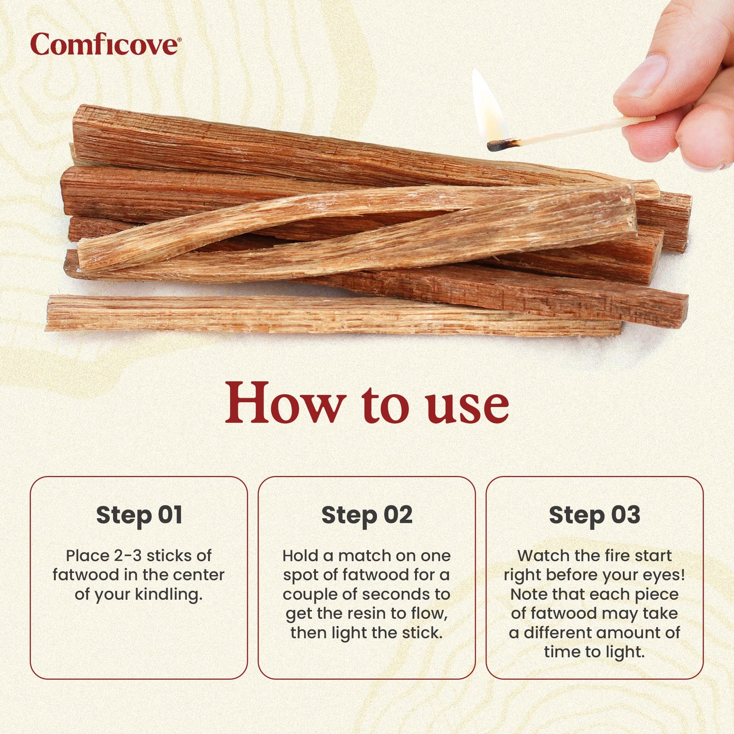 Fatwood Fire Starter Sticks 10 lbs | Premium Resin-Rich Pine Firewood | Fire Stick Ideal for Campfires, Fireplaces, Bonfires | Easy Fire Start with 2 Sticks | Camping Essentials | Comficove