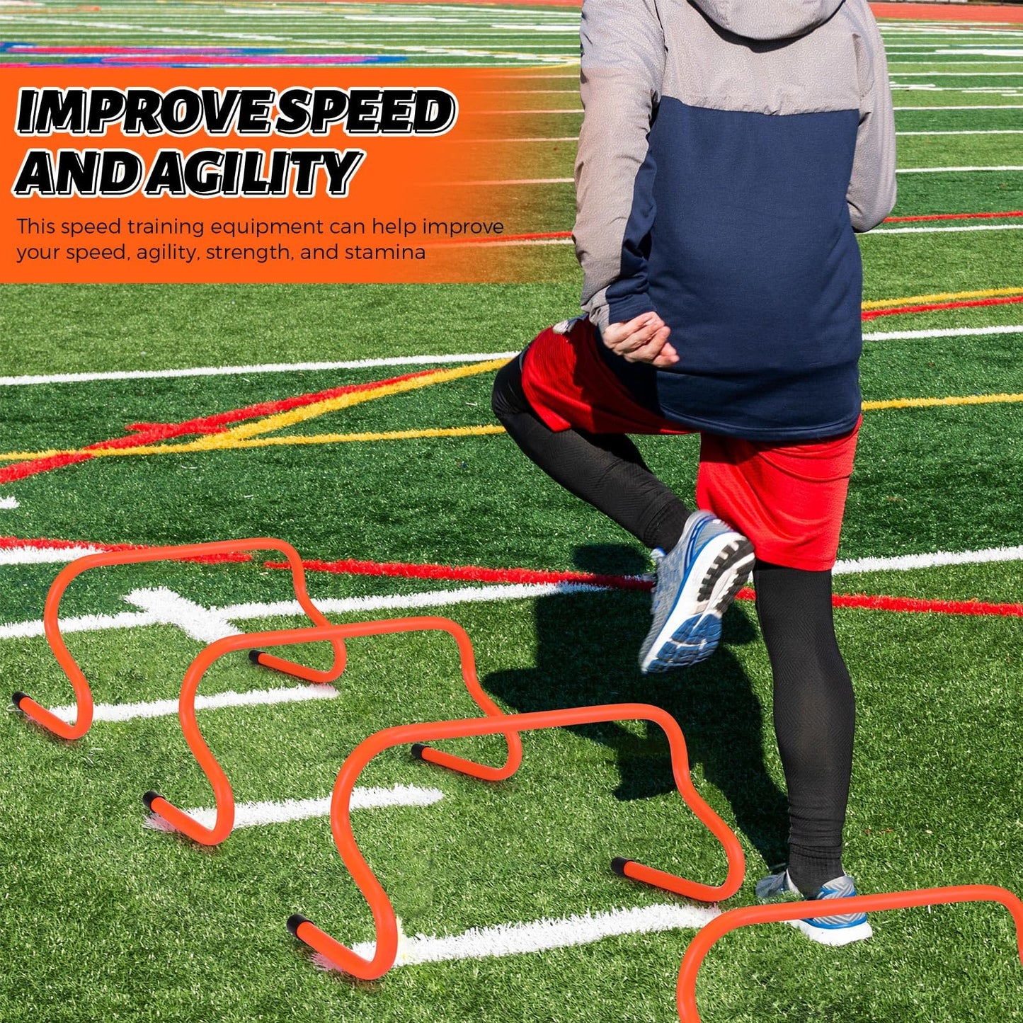 Wettarn 12 Pcs 9" Speed Training Agility Hurdles for Athletes Reliable Training Hurdle Plyometric All Purpose Practice Equipment for Soccer Basketball Football(Orange)