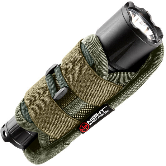 TH1 Tactical Flashlight Holster Duty Belt Pouch Open-end Stretchable Rotatable Clip 360 Degree Holder for Police Military Security Belt (Olive Green)