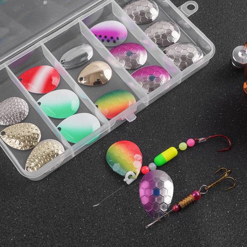 Walleye Rig Making Kit DIY Fishing Lure Spinner Making Kit Supplies Parts Crawler Harness Live Bait Rigs Colorado Blades Pompano Floats Clevis Beads Tackle Fishing (35pcs Blade Spoon)