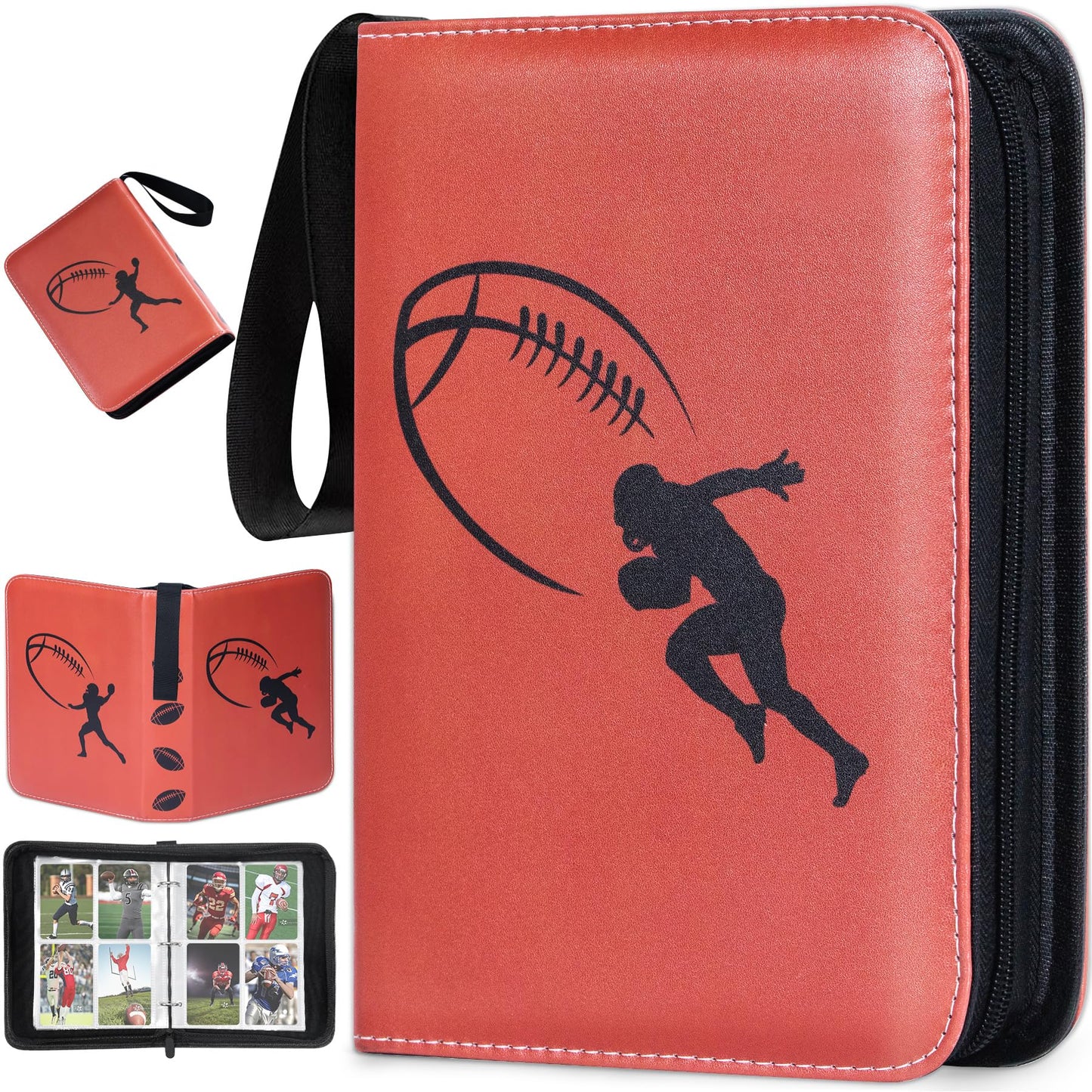 Football Card Binder 900 Pockets, Football Trading Cards Collection, 9-Pocket Sports Card Holder with 50 Pages Removable Sleeves and Zipper
