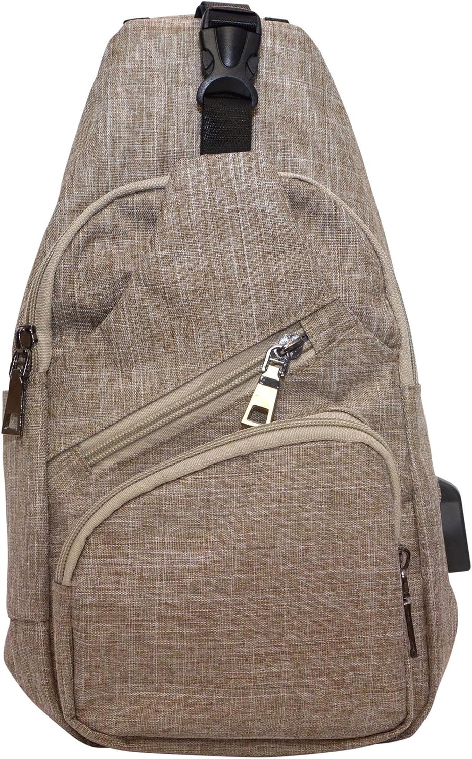 Anti-Theft Daypack Crossbody Sling Backpack, USB Charging Connector Port, Lightweight Day Pack for Travel, Hiking, Everyday, Regular, Black