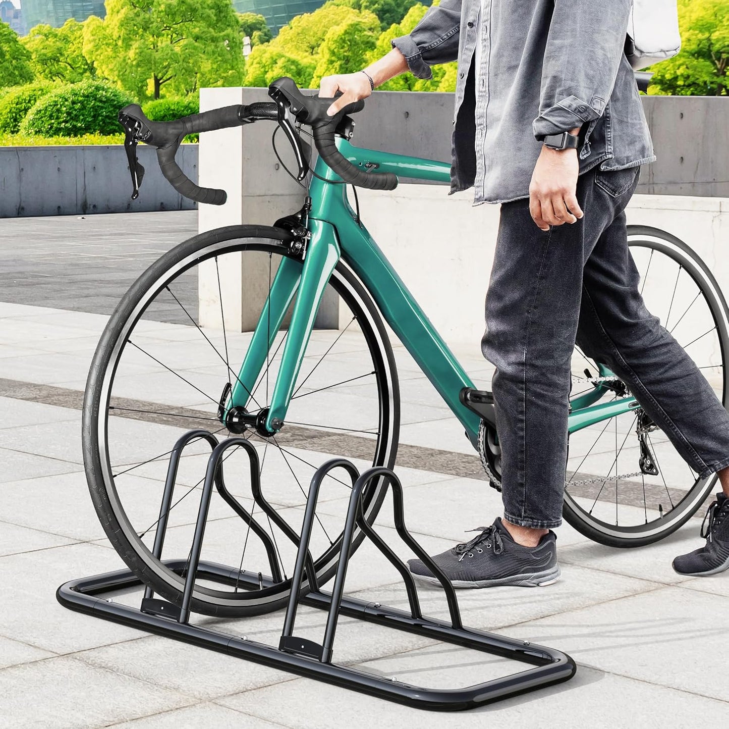 Simple Houseware 5 Bike Bicycle Floor Parking Adjustable Storage Stand, Silver