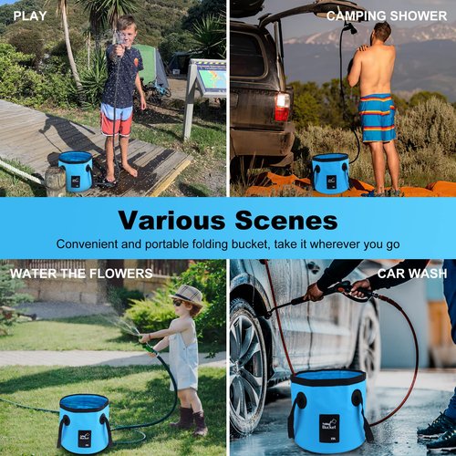 B013 Collapsible Bucket with Handle - Foldable Water Bucket for Easy Storage | Durable & Portable Folding Bucket for Camping, Hiking (Blue)