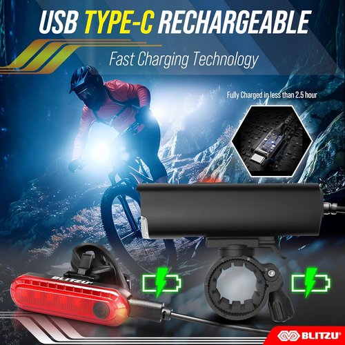 Bike Lights USB-C Rechargeable Bicycle Light Set Gator 1200 Lumens Super Bright, 7+4 Modes Headlight & Taillight, Waterproof Front & Back Rear Light for Night Riding Cycling Safety Long Battery Life.