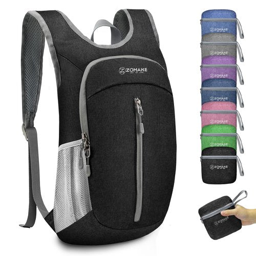 ZOMAKE 10L Ultra Lightweight Packable Backpack, Small Daypack Light Foldable Backpacks Water Resistant Day Bag for Hiking(Black)