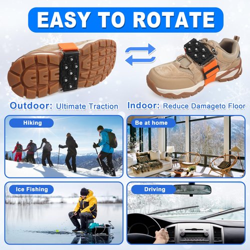 Mid-Sole Ice Cleats Crampons Snow Traction Cleats for Shoes and Boots Non-Slip Crampons with Adjustable Straps 7 Tungsten Studs for Secure Grip for Walking Jogging Hiking (Small/Medium, 1 Pair)