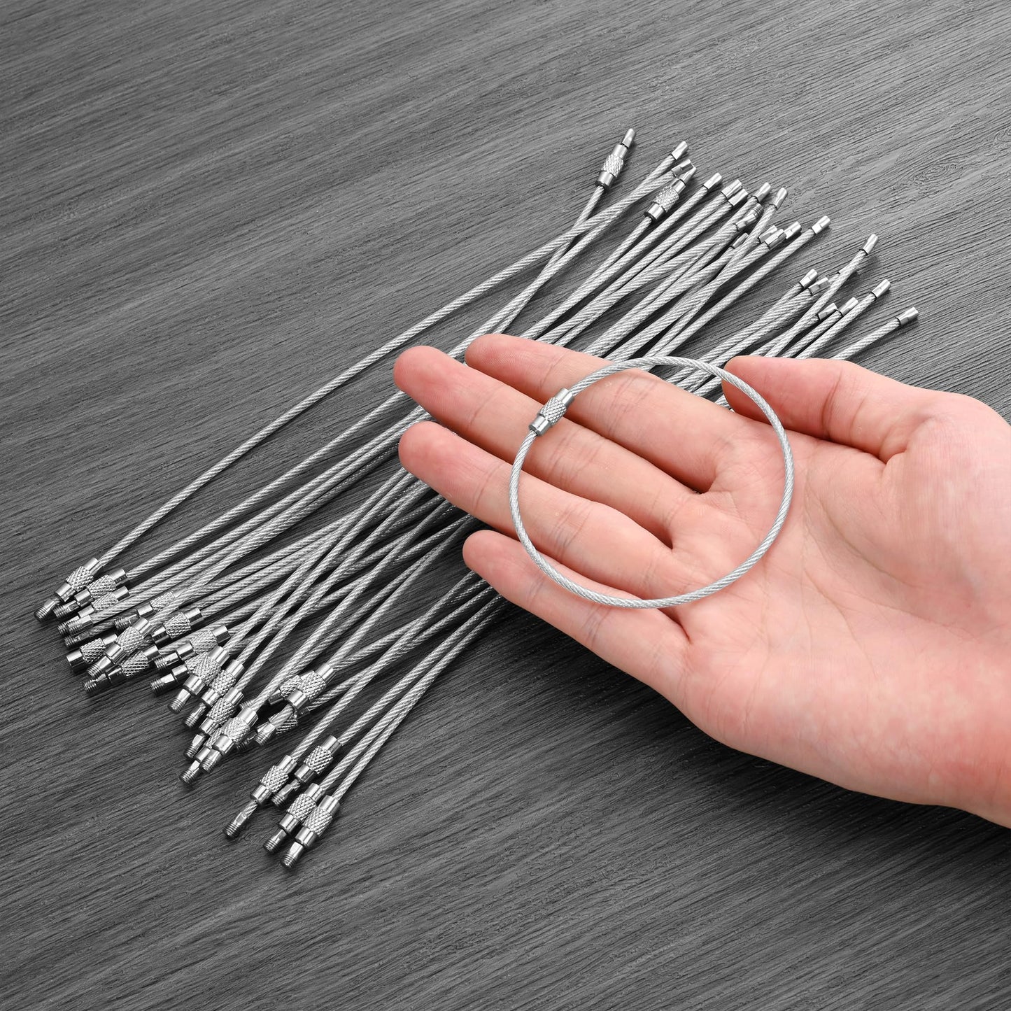 7.8 Inch Silver Wire Keychain Cable,Large Nylon Coated Stainless Steel Key Ring Loop Holder,2mm Heavy Duty,20PCS