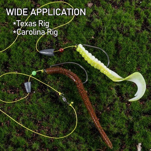 Dr.Fish 100 Pack EWG Hooks Bass Fishing Worm Hooks Extra Wide Gap Offset Freshwater Fishing Carolina/Texas Rig 2/0