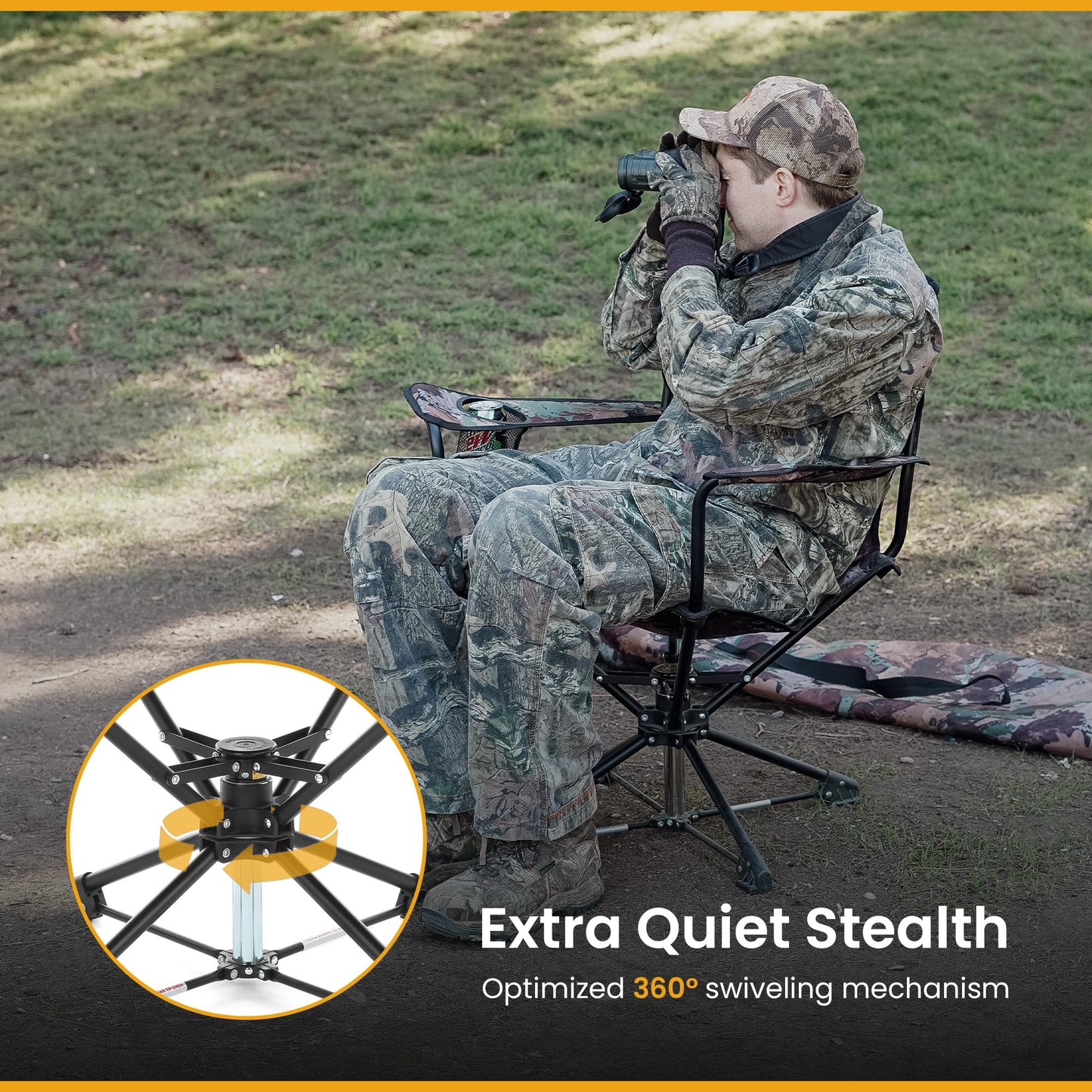 ARROWHEAD OUTDOOR 360° Degree Swivel Hunting Chair Stool Seat, Perfect for Blinds, No Sink Feet, Supports up to 450lbs, Carrying Case, Steel Frame, Fishing, High-Grade 600D Canvas, USA-Based Support