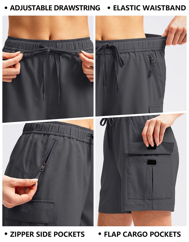 SANTINY Women's 5''/ 7''/9'' Hiking Cargo Shorts Quick Dry Lightweight Summer Shorts for Women Athletic Golf Zipper Pockets(Dark Grey_XS)