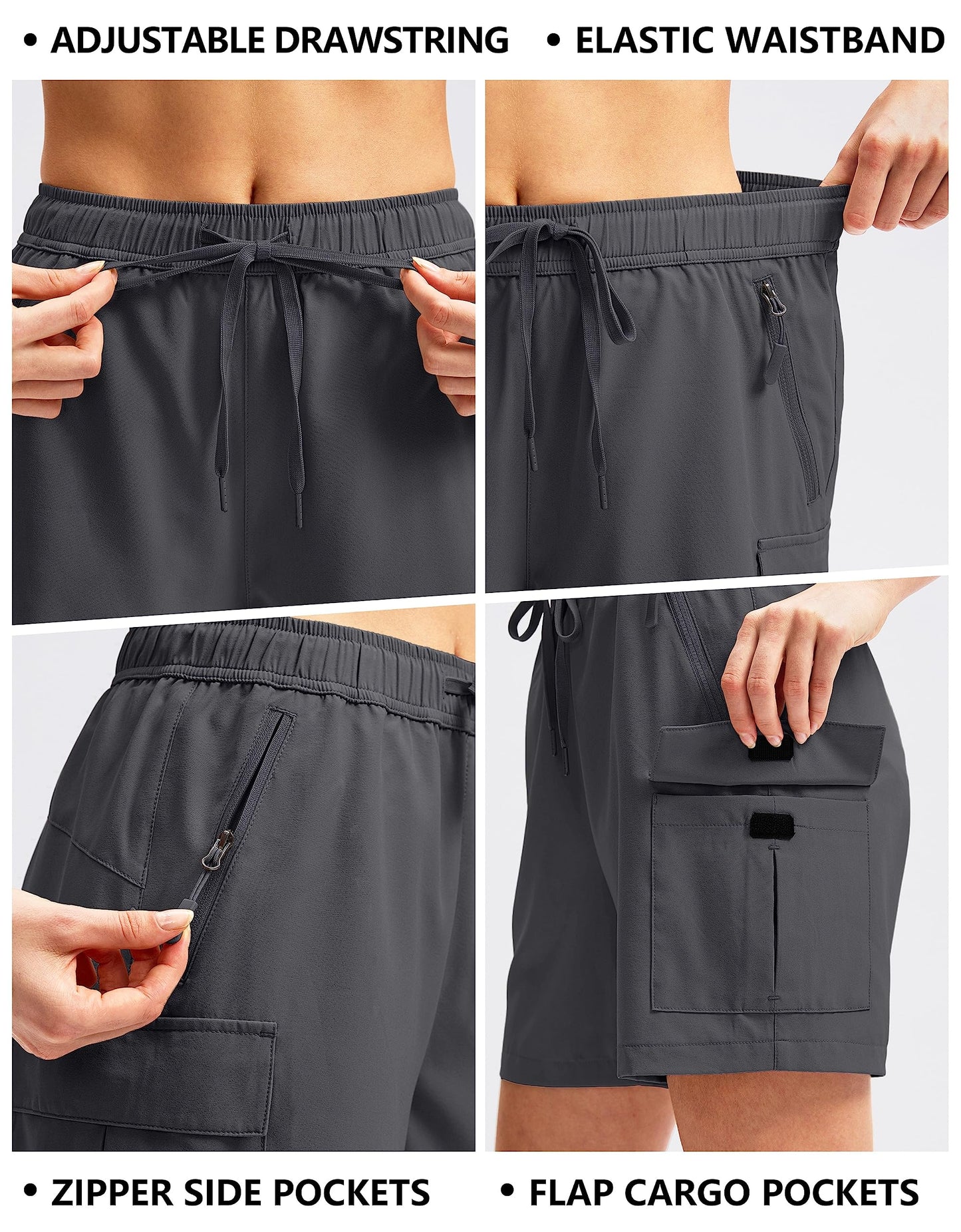 SANTINY Women's 5''/ 7''/9'' Hiking Cargo Shorts Quick Dry Lightweight Summer Shorts for Women Athletic Golf Zipper Pockets(Dark Grey_XS)