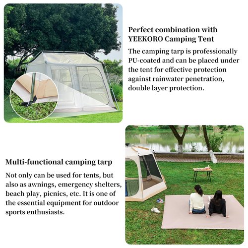 YEEKORO Tent Footprint, 210D Oxford Cloth Camping Tent Tarp, PU 3000 Waterproof Ground Sheet Mat for Tent, Backpacking, Hiking, Beach (102"x91"inch)