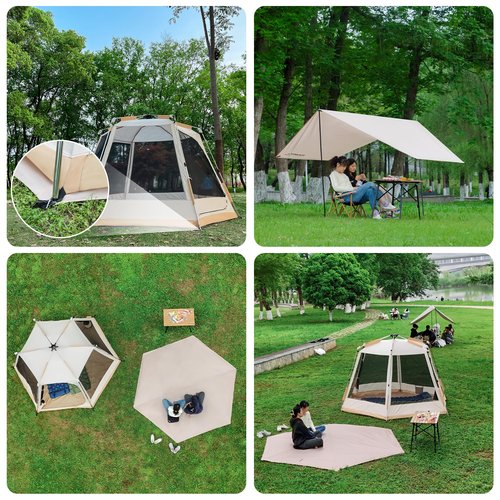 EULANT Hexagonal Tent Footprint for Camping,4-6 Person Waterproof Tent Ground Sheet Mat for Camping Hiking Picnic Backpacking(10.82ft X 9.38ft)