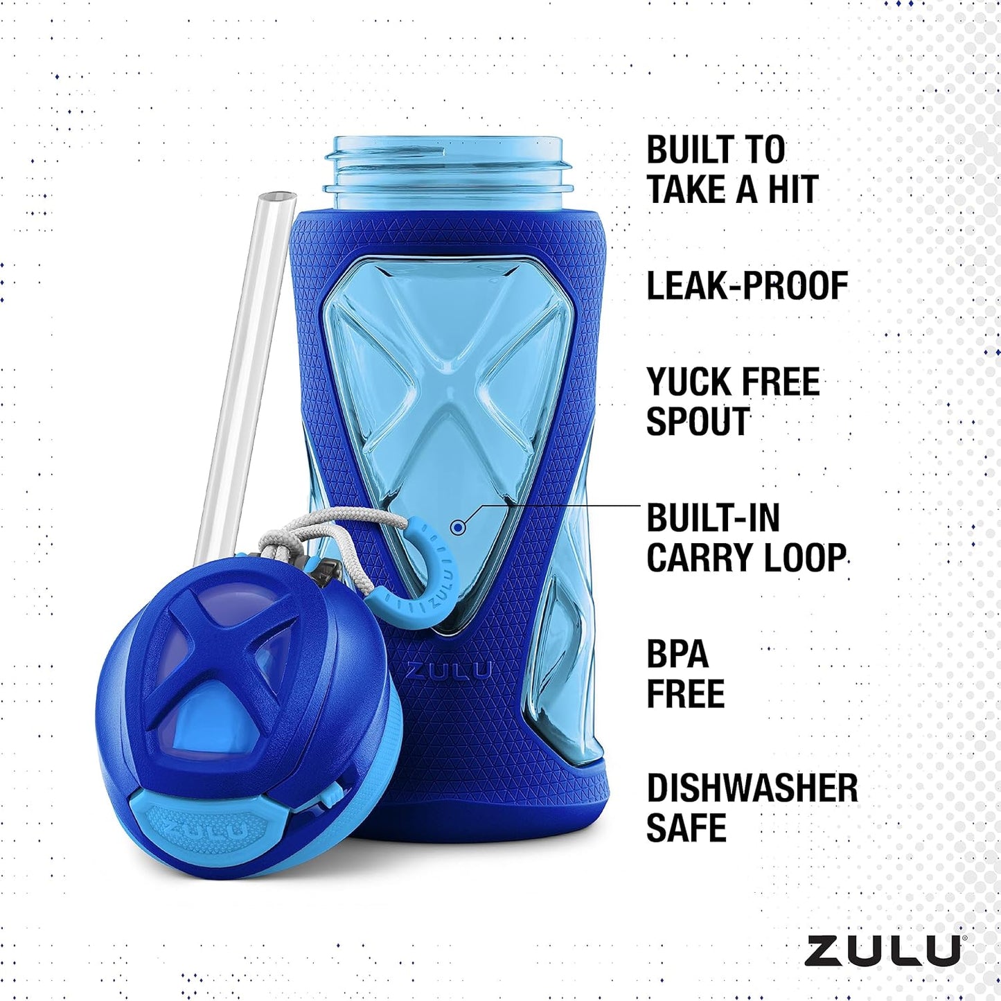ZULU Torque 16oz Plastic Kids Water Bottle with Silicone Sleeve and Leak-Proof Locking Flip Lid