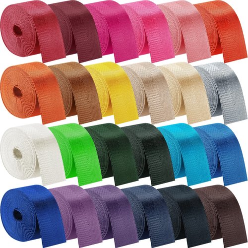 Windyun 24 Rolls Nylon Webbing 1/1.5 Inch Wide Heavyweight Nylon Strap 3.3 Yard 24 Colors Webbing Strap DIY Craft Gear Repair, Pet Collars, Pet Leash, Backpack, Gardening(3.3 Yard X 1.5 Inch)
