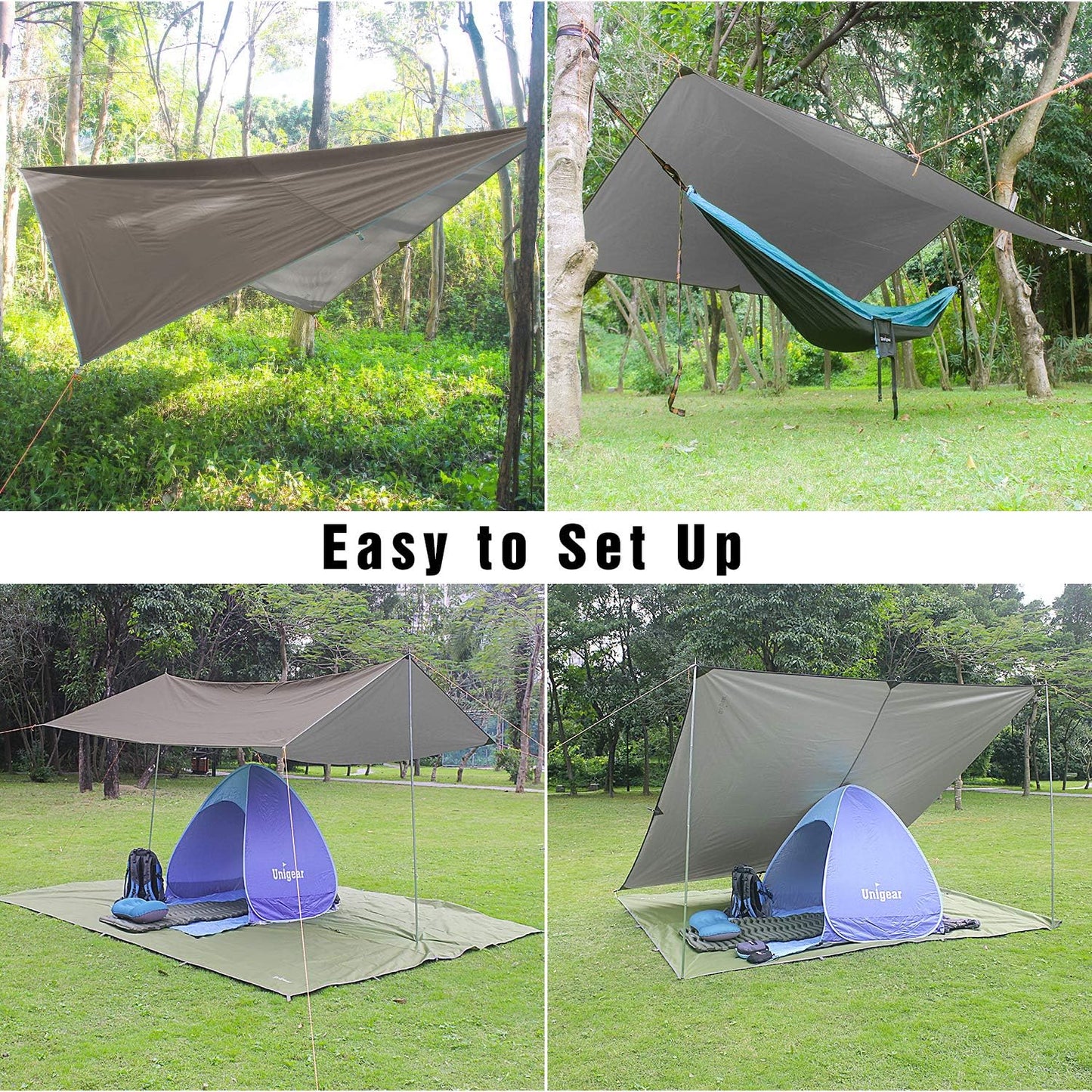 Unigear Hammock Rain Fly, 16.4/14.4/13/10ft Camping Tarp, UV Protection & Waterproof & Lightweight for Camping, Backpacking and Outdoor Adventure (Brown,10 * 10ft)