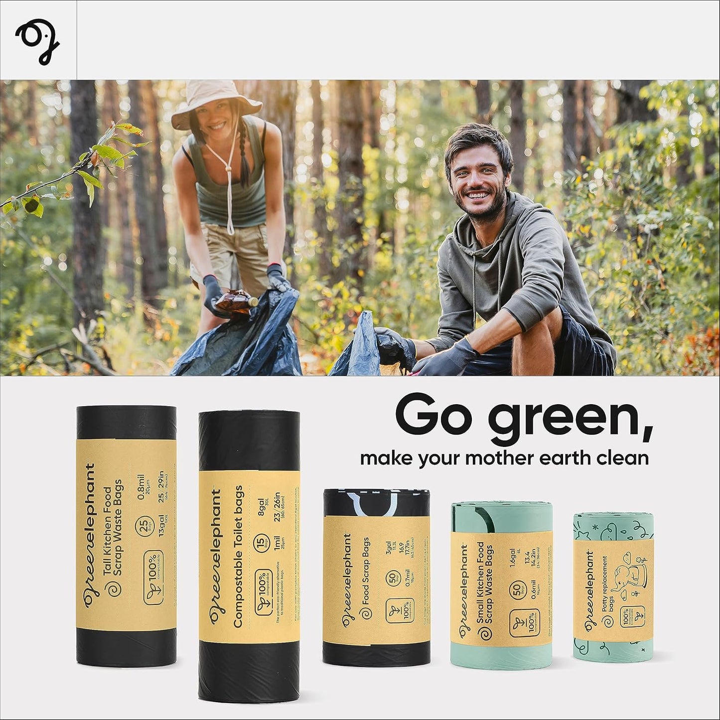 Green Elephant Portable Waste Bags – Camping Potty Liners, Biodegradable Sanitary Bags for 5 Gallon Bucket, Outdoor Use, 15 Count, 8 Gal (1 Pack)