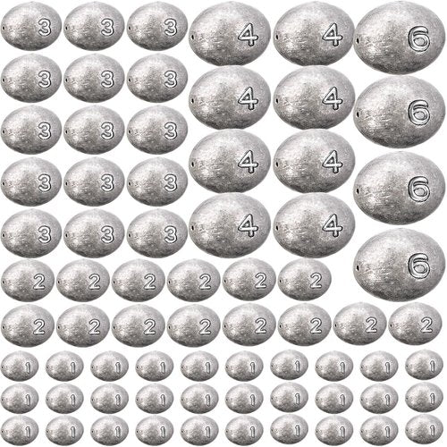 Vertintong 33 Pcs 1oz, 2oz, 3oz, 4oz, 6oz Egg Fishing Sinker Weights Kit Egg Weights Rig Drop Bass Casting Fishing Sinkers Saltwater Freshwater Gear Tackle