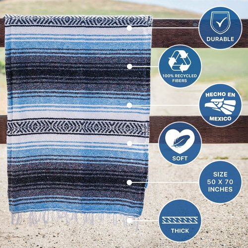 Benevolence LA Authentic Handwoven Mexican Blanket, Yoga Blanket - Perfect for Picnic, Camping and More, Equestrian Saddle Blanket, Serape Blanket 50x70 inches - Pack of 2