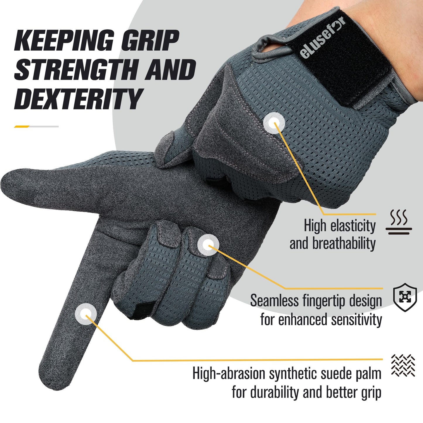 eLusefor Natural Tactile Shooting Glove: Seamless Wrap-Fingers Design,360°Touchscreen Freedom,Customizable Badge|Tactical,Police,Patrol,Law Enforcement Gloves for Men