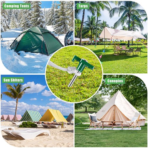 Loccmat 20 Pcs Metal Tent Stakes Heavy Duty,10 inch Camping Stakes Tent Pegs with 4x10ft Ropes,Galvanized Non-Rust Camping Tent Stakes,Pop Up Canopy Stakes,Tent Spikes for Outdoor Camping,Green