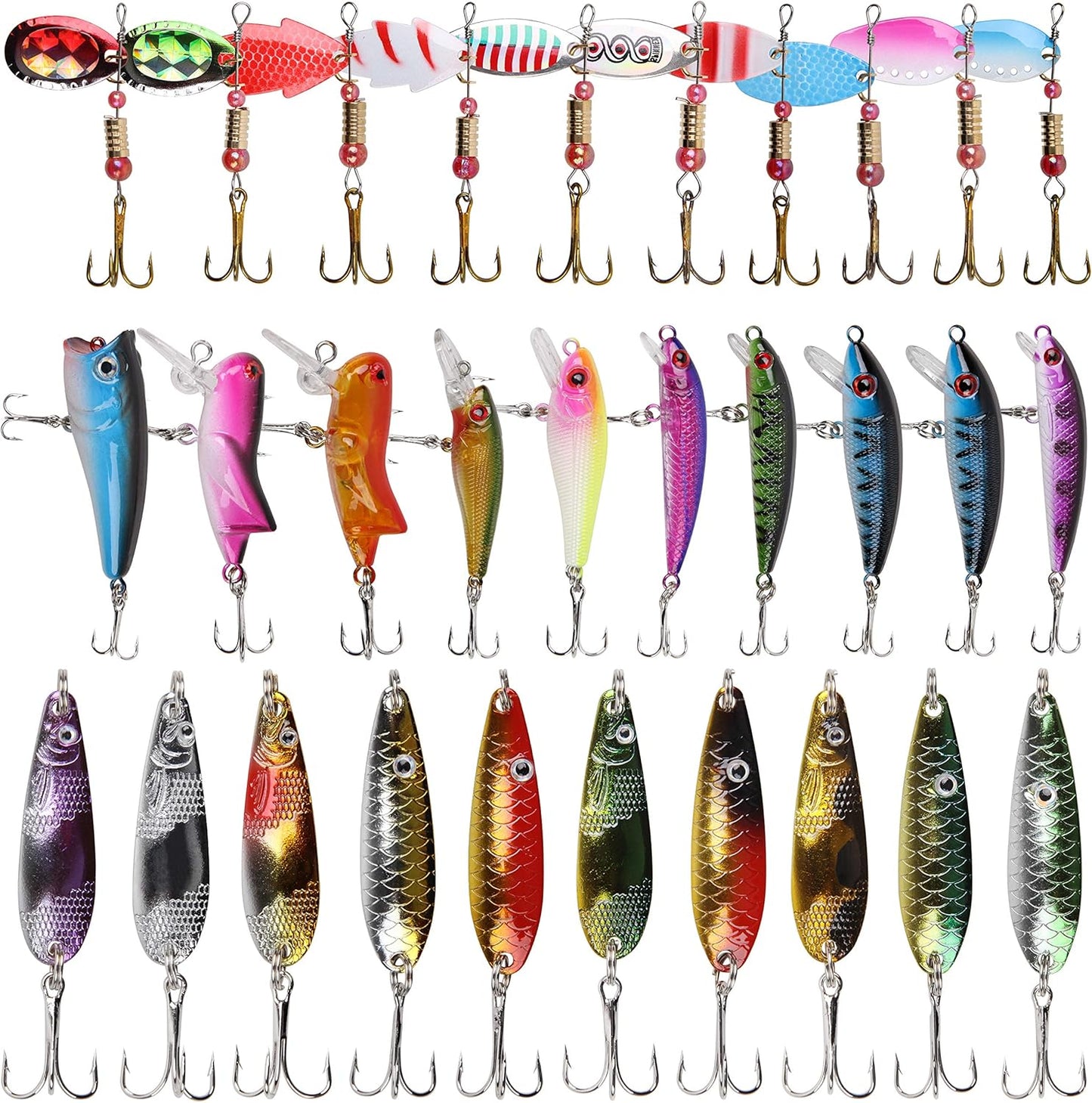 Spoon Fishing Lures Kit, 30pcs Bass Swimbaits Spinner Baits Metal Walleye Spoon Lures Crankbaits Assortment for Bass Trout Salmon Walleye Fishing