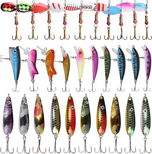 Spoon Fishing Lures Kit, 30pcs Bass Swimbaits Spinner Baits Metal Walleye Spoon Lures Crankbaits Assortment for Bass Trout Salmon Walleye Fishing
