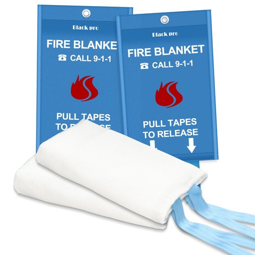 Black pro Fire Blanket, Fire Retardant Blanket,Emergency Fire Blanket for Kitchen, Home, School, Fireplace, Grill, Car, Office and Warehouse. CE Certified. 2 Pack