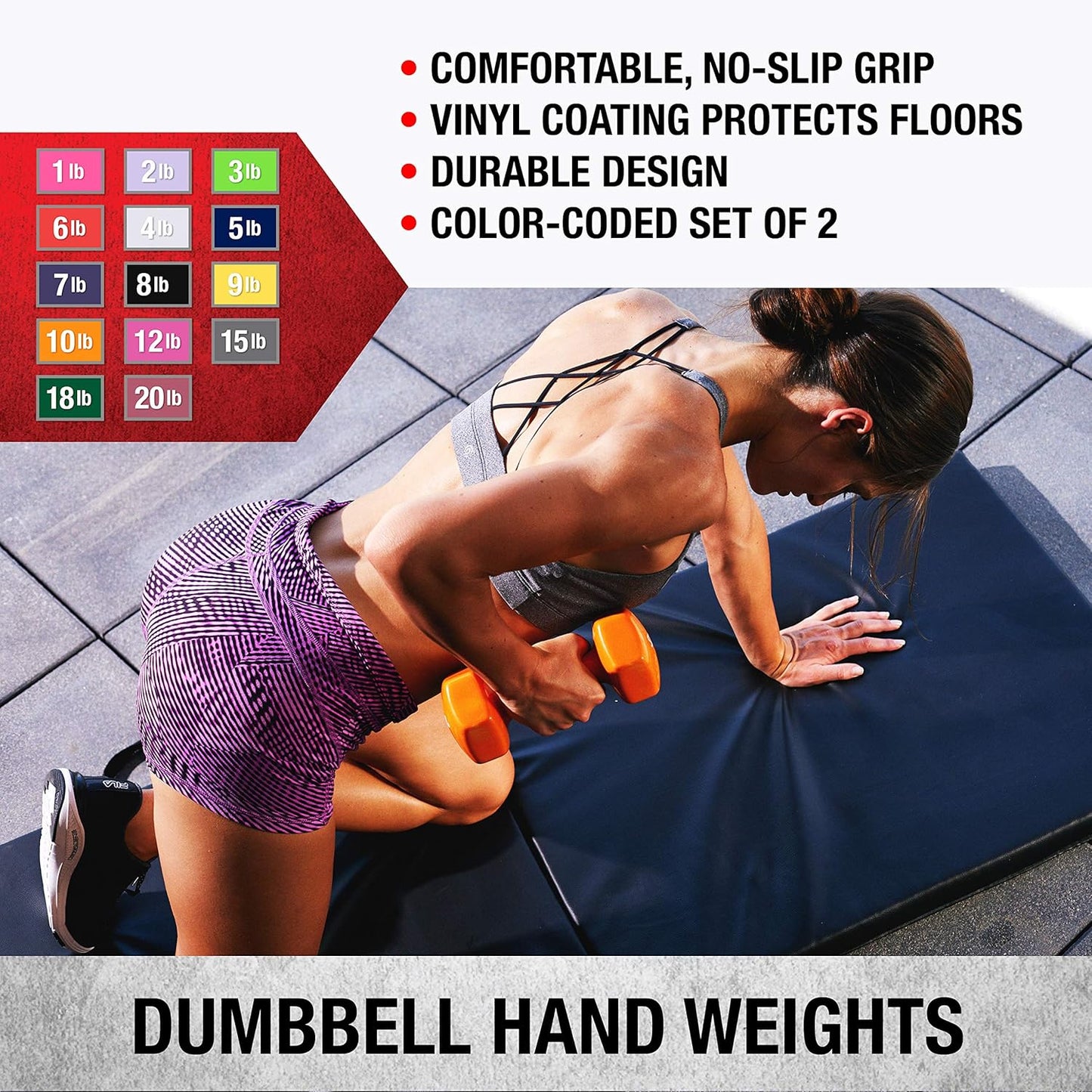 SPRI Dumbbells Hand Weights Set of 2 - Vinyl Coated Exercise & Fitness Dumbbell for Home Gym Equipment Workouts Strength Training Free Weights for Women, Men (1-10 Pound, 12, 15, 18, 20 lb)